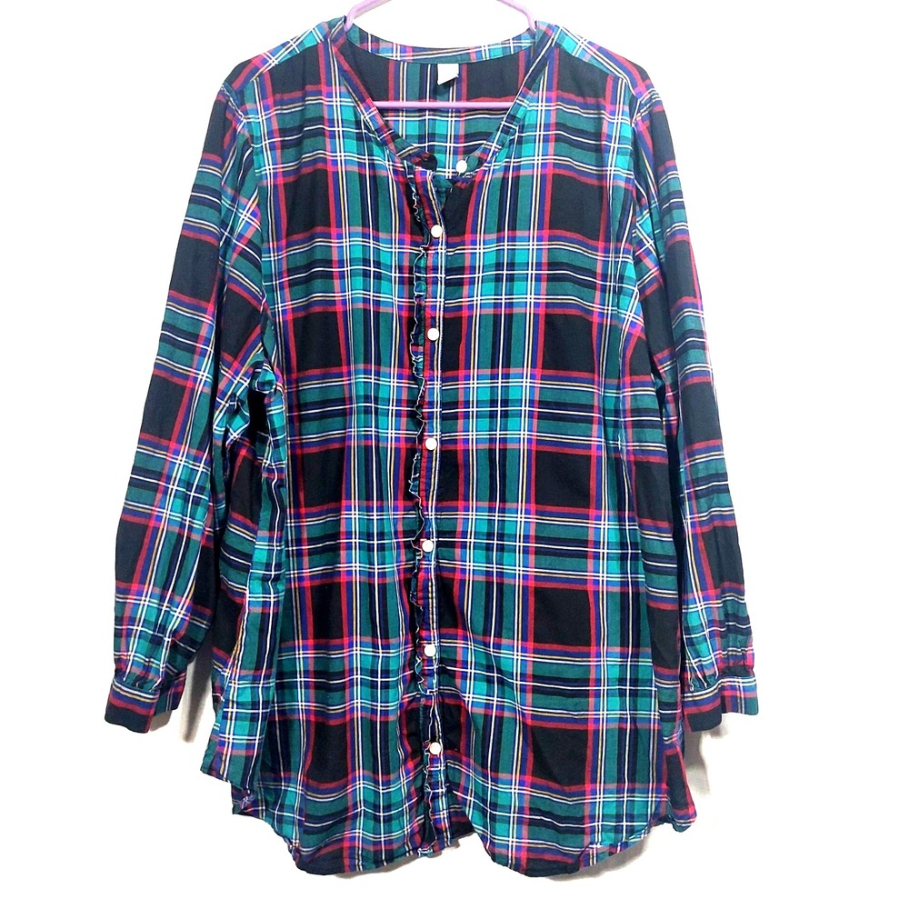 Old Navy Womens Ruffled Placket Blouse Shirt‎ 3X Plus Plaid Holiday Button-Down